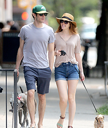 Leighton Meester and Adam Brody take a morning walk with their pups