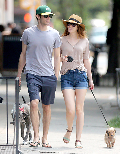 Leighton Meester and Adam Brody take a morning walk with their pups