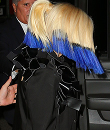 Gwen Stefani shows off her blue and blonde dyed hair after performing at Hammerstein Ballroom in NYC