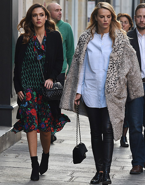 Jessica Alba dines at Breizh Cafe in the historic quarter of Le Marais in Paris, Jessica was seen with a friend looking around shops, they stopped at Carl Marc John and spent 30 mins buying children’s clothes.