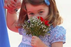 Berlin: Prinzessin Charlotte schnuppert am kleinen Blumensträußchen