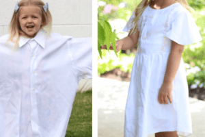 Stephanie Miller verwandelt die Hemden ihres Mannes in Kleider für ihre Tochter.