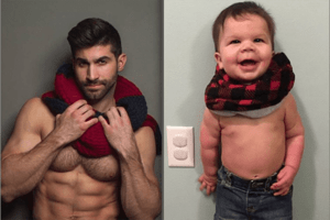 Ein Baby, das die Bilder seines Onkels nachstellt erobert gerade das Netz