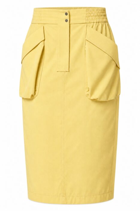 Buttergelber Midi-Pencil-Skirt mit großen Utility-Taschen