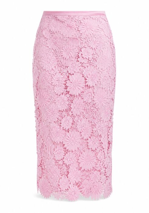 Pinker Midi-Pencil-Skirt aus floraler Spitze