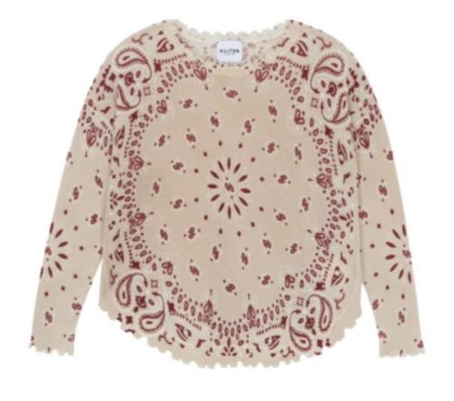 Cremefarbener Cardigan von Kujten mit rotem Bandanamuster