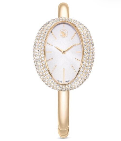 Goldfarbene Swarovski Imber Armreifuhr mit ovalem Zifferblatt und Kristallen