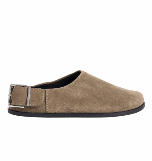 ASOS DESIGN Marshall real suede flat mules in taupe
